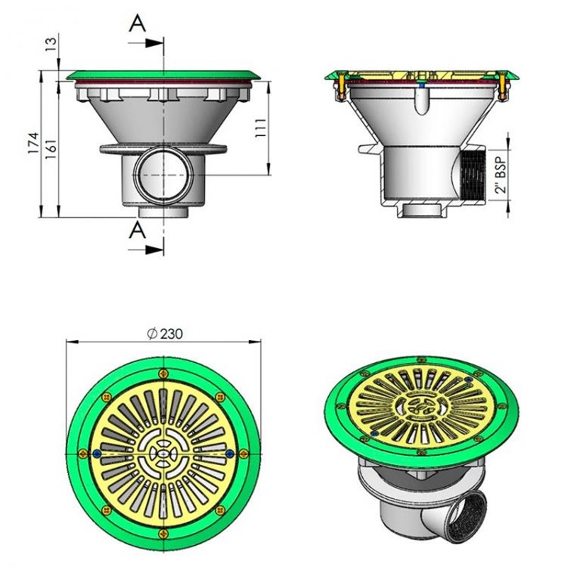 Podni ispust 210mm ABS 2” UN za liner - Slika 2